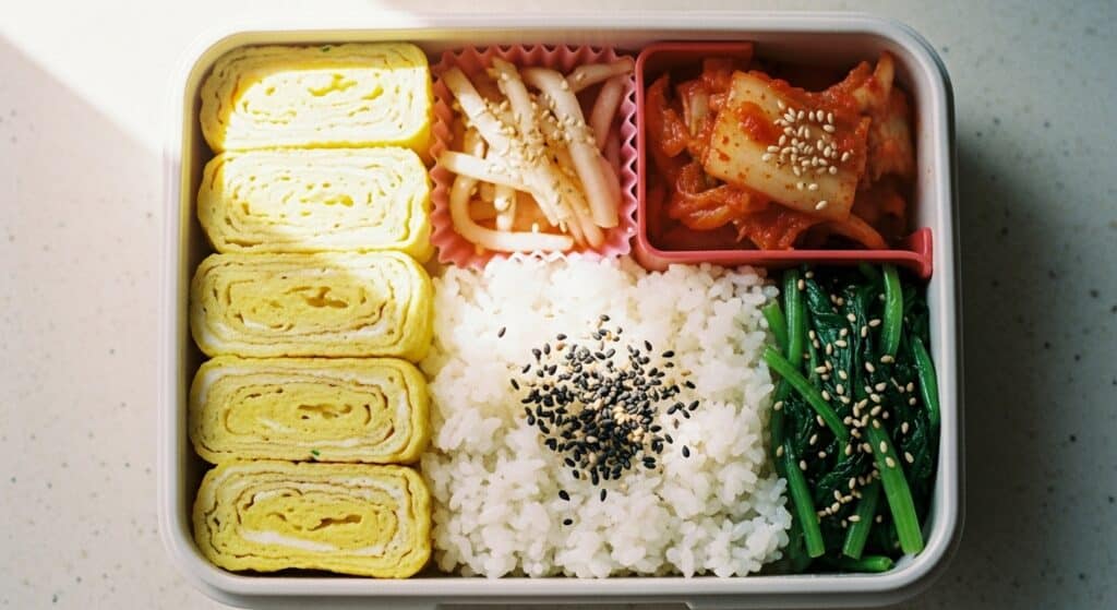 gyeran1 Korean lunchbox with colorful rolled omelette slices — a quiet message of love and care.